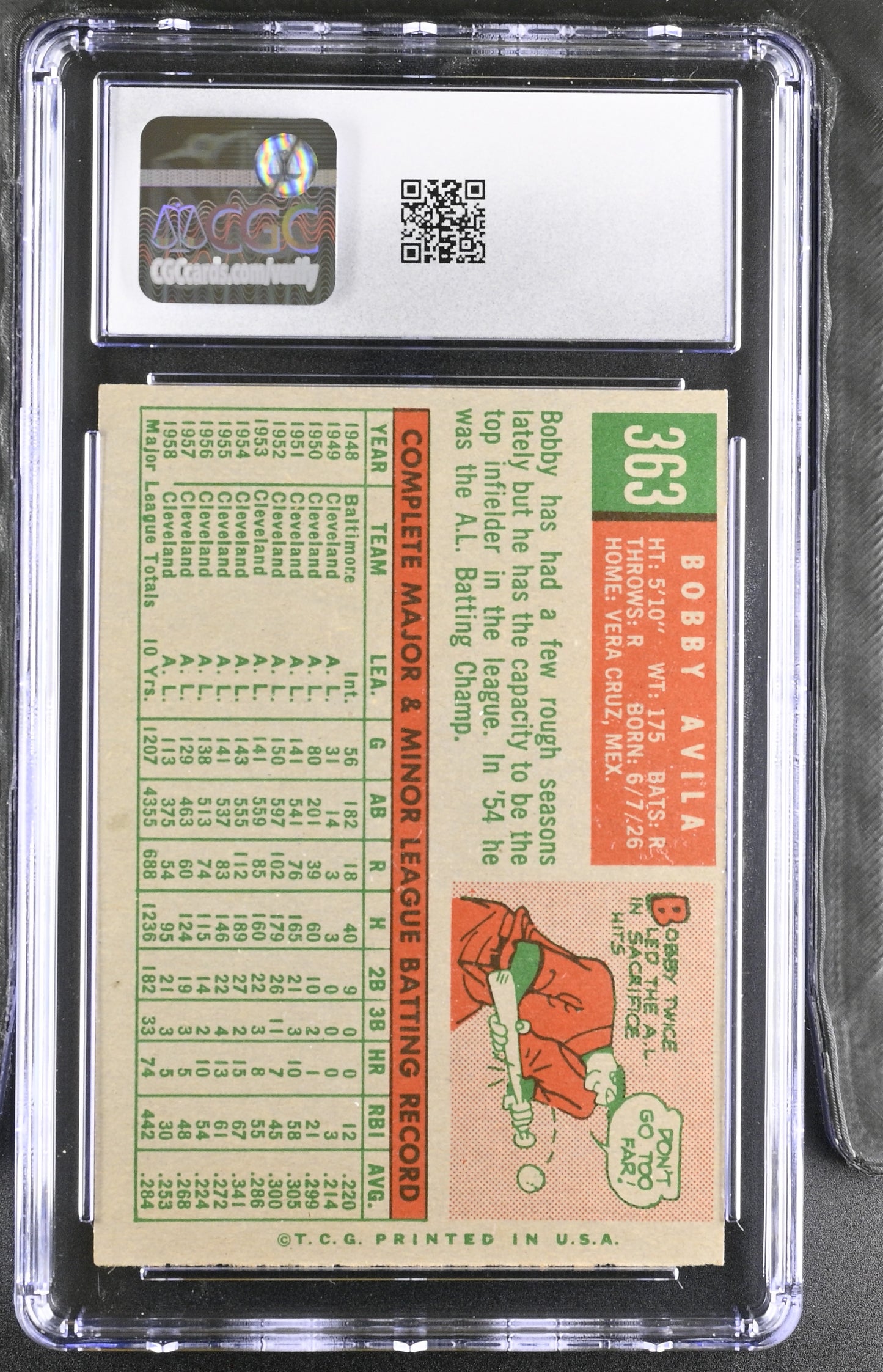 1959 Topps #363 Bobby Avila CGC 6 SN 6142657181