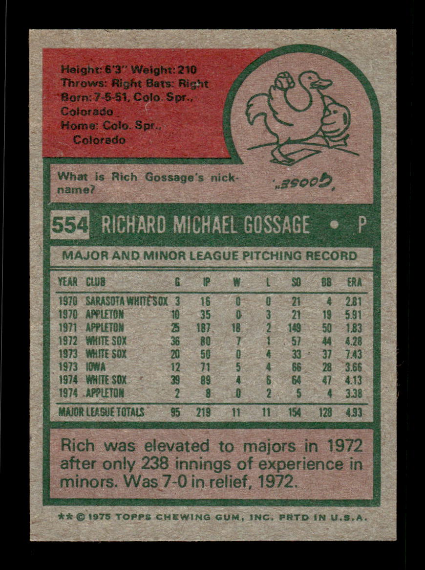 1975 Topps #554 Rich Gossage Chicago White Sox VGEX CS26016765