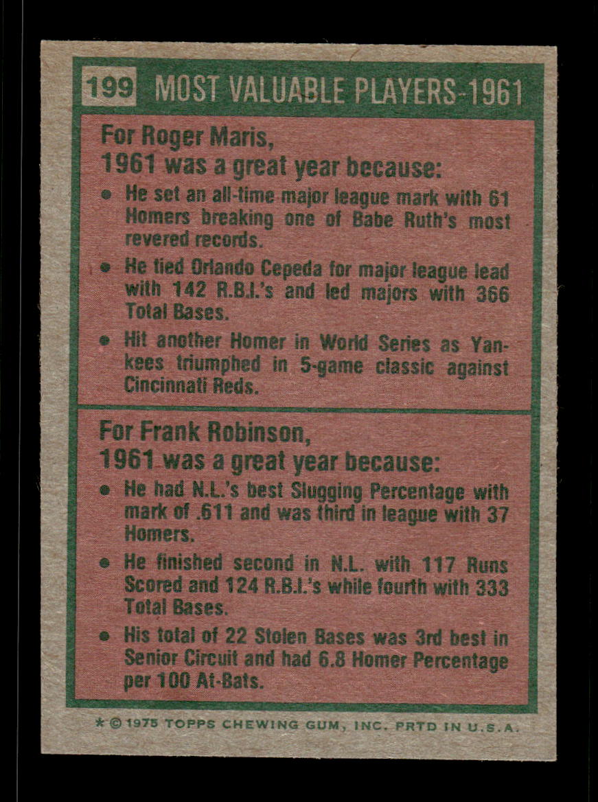 1975 Topps #199 1961 MVPs New York Yankees VGEX CS26016770