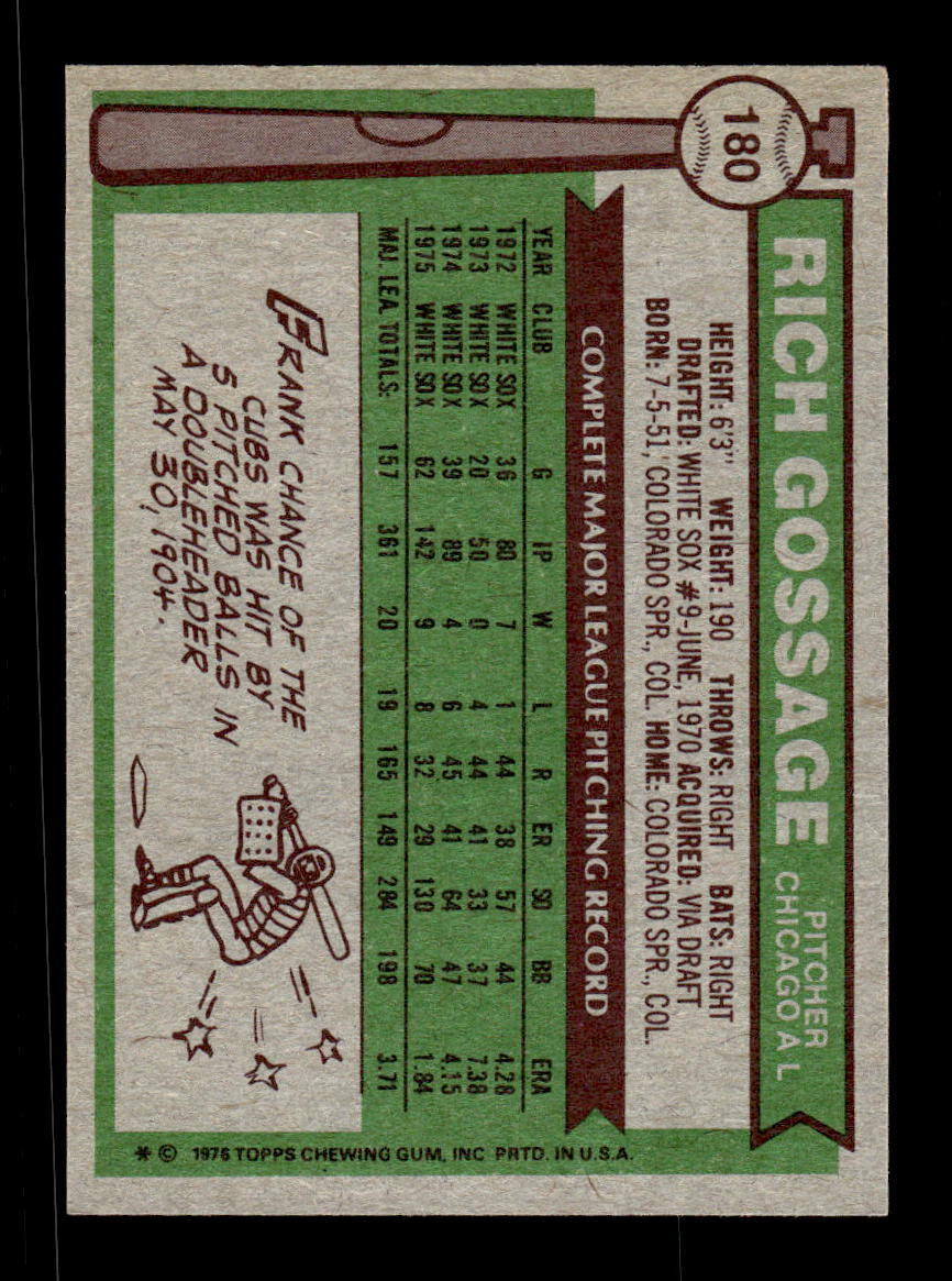 1976 Topps #180 Rich Gossage Chicago White Sox VGEX CS26016785