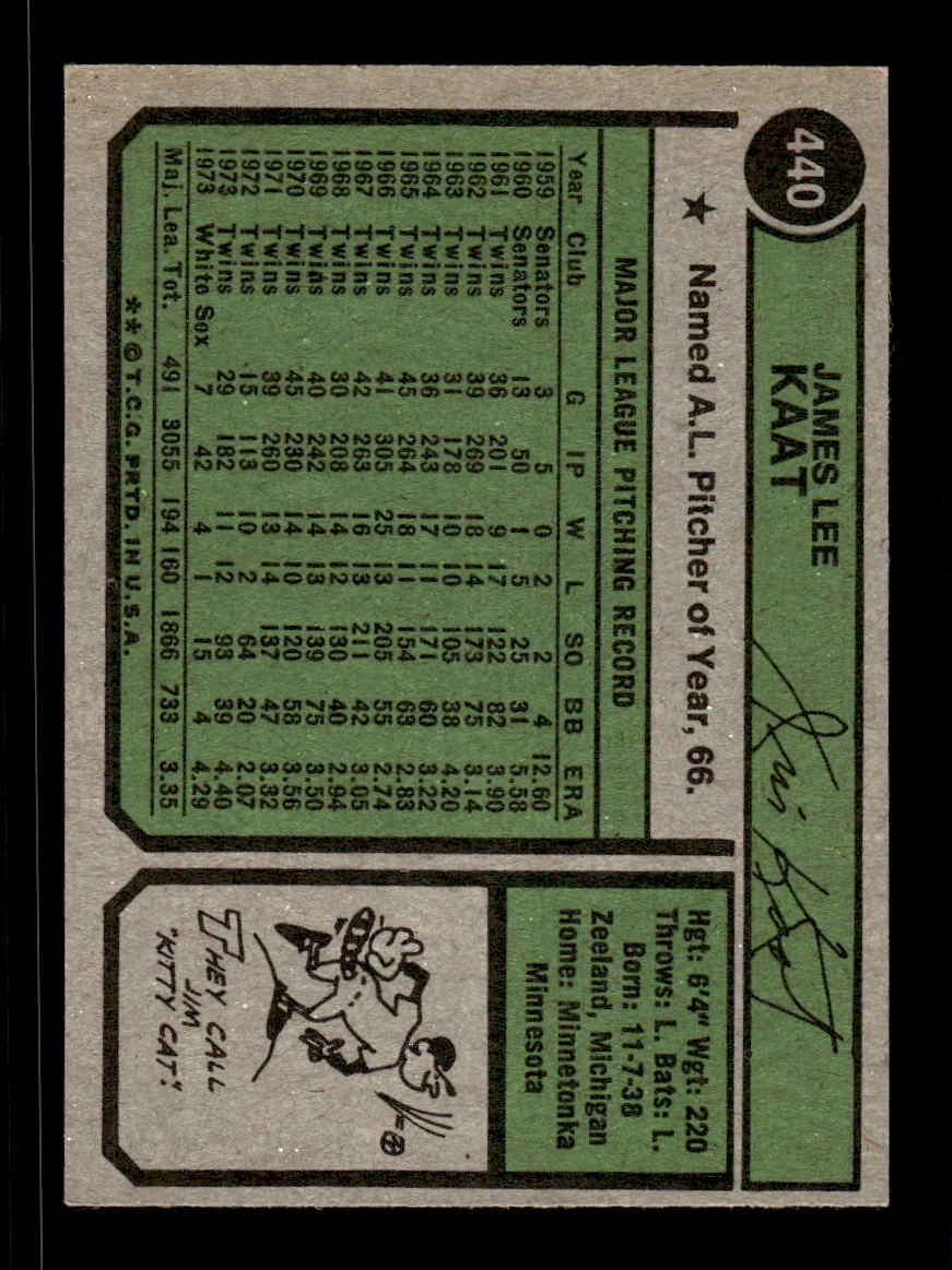 1974 Topps #440 Jim Kaat Chicago White Sox VGEX CS26016794