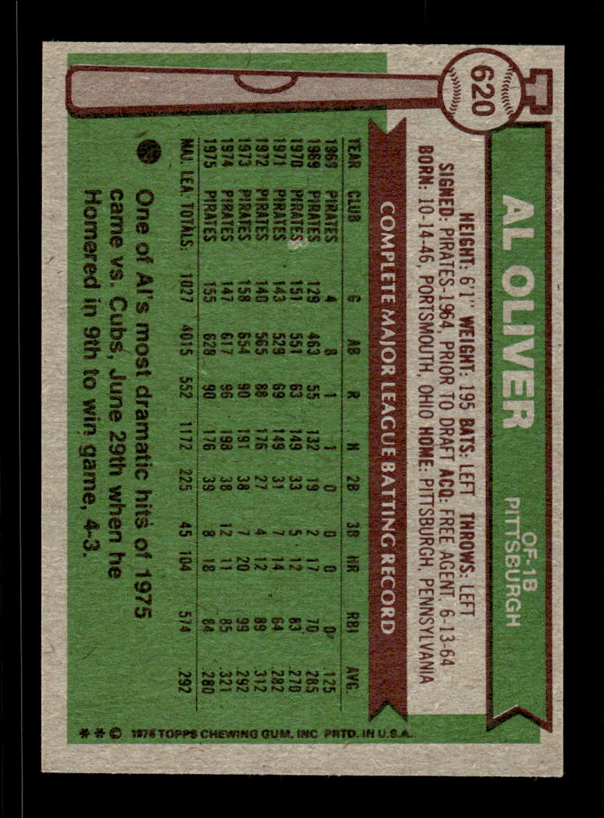 1976 Topps #620 Al Oliver Pittsburgh Pirates VGEX CS26016804