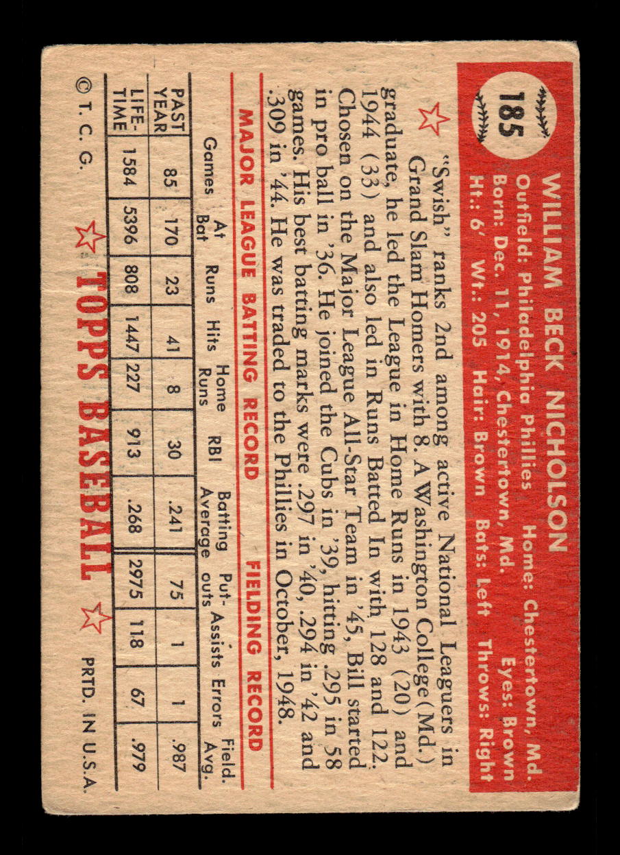 1952 Topps #185 Bill Nicholson Philadelphia Phillies Poor CS26016824