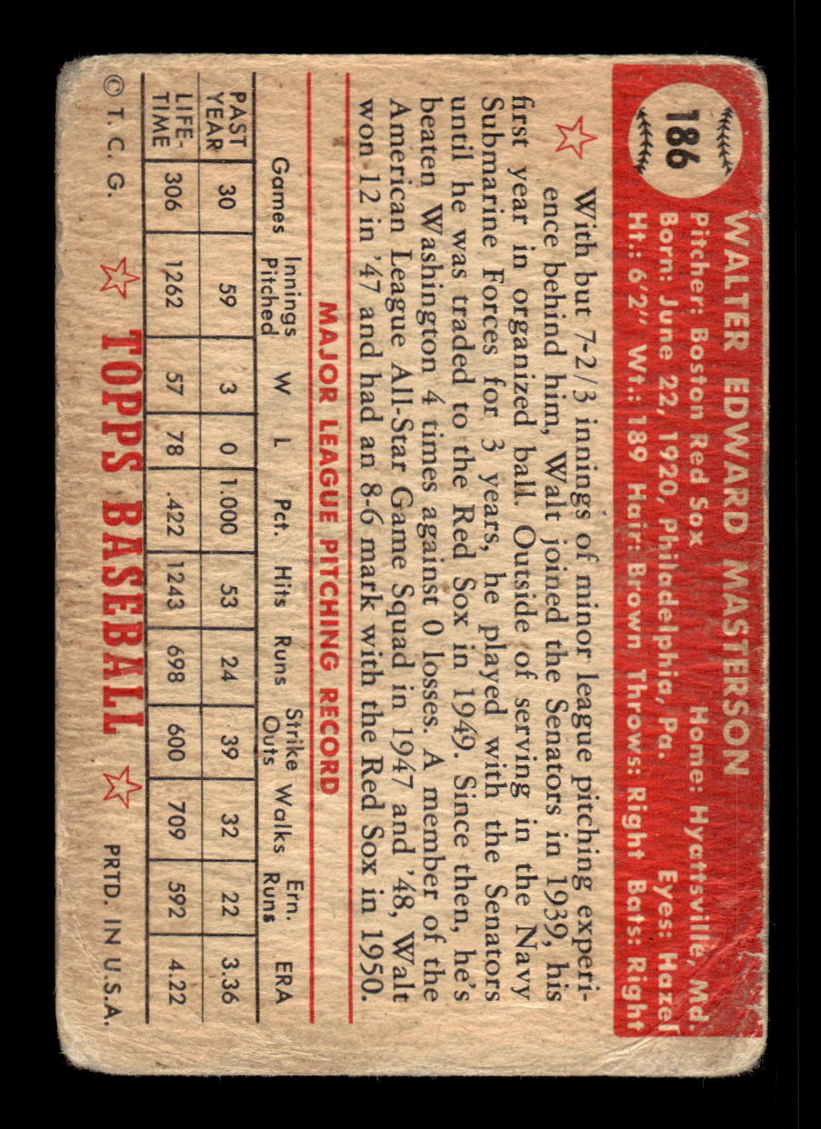 1952 Topps #186 Walt Masterson Boston Red Sox Poor CS26016825