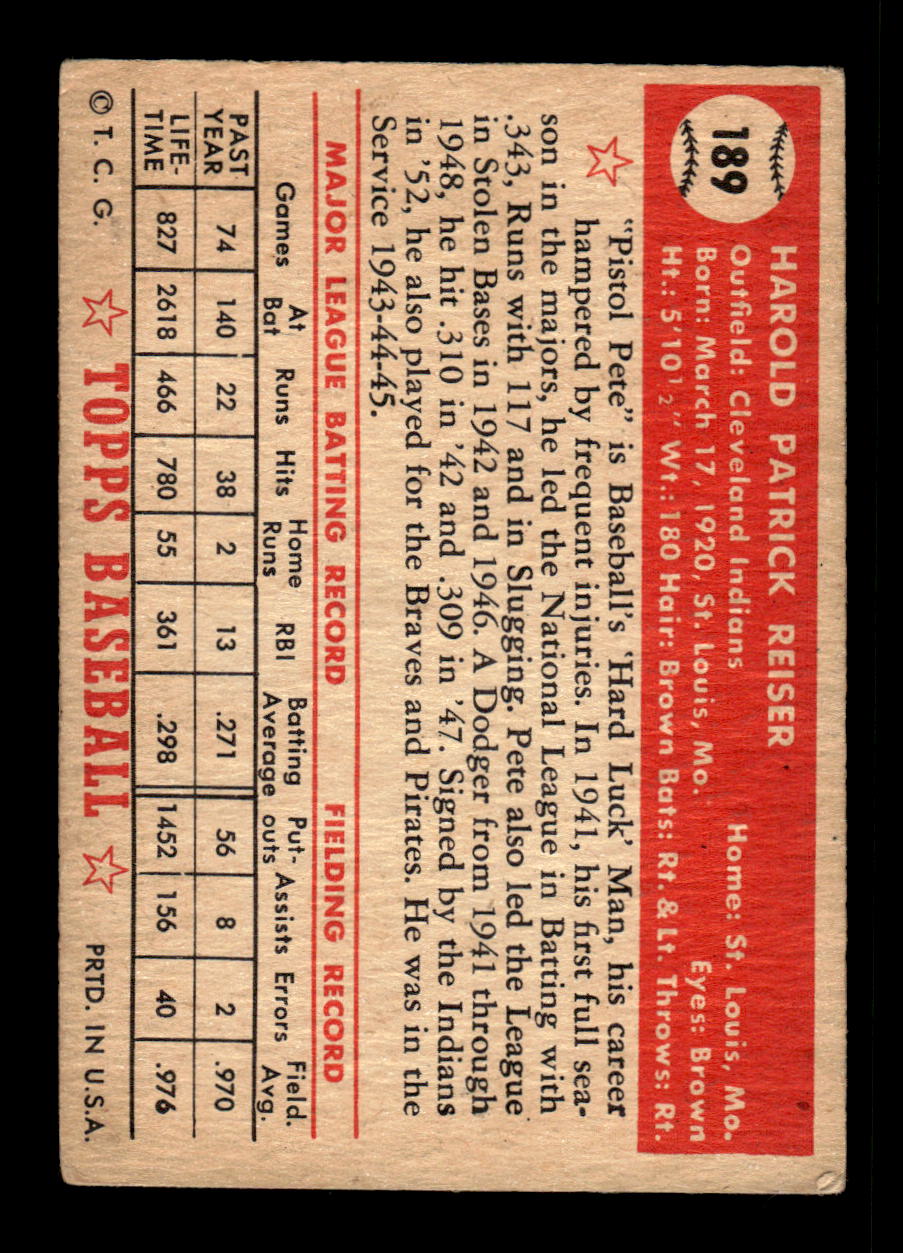 1952 Topps #189 Pete Reiser Cleveland Indians LOW GRADE CS26016827