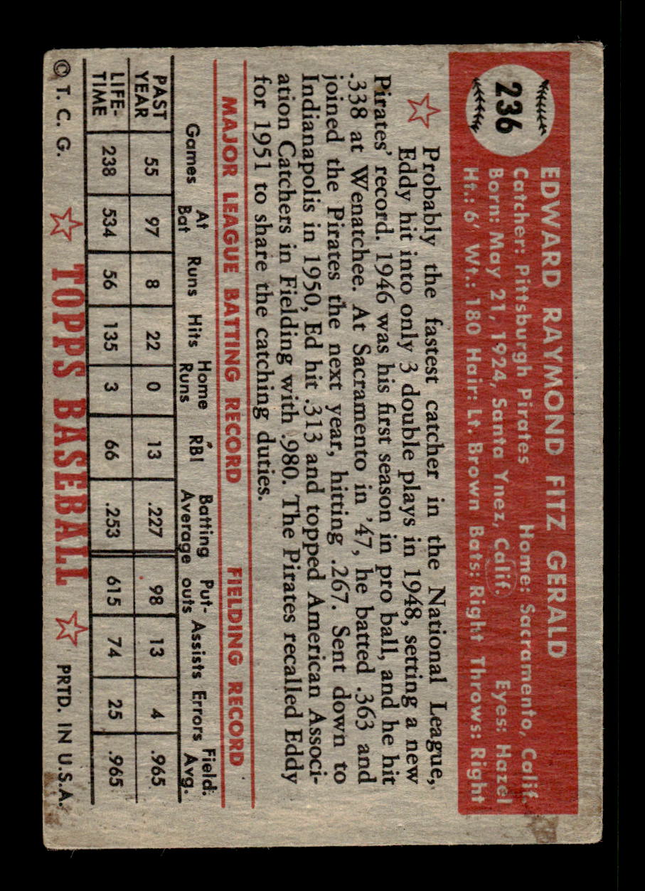 1952 Topps #236 Ed FitzGerald Pittsburgh Pirates Poor CS26016836