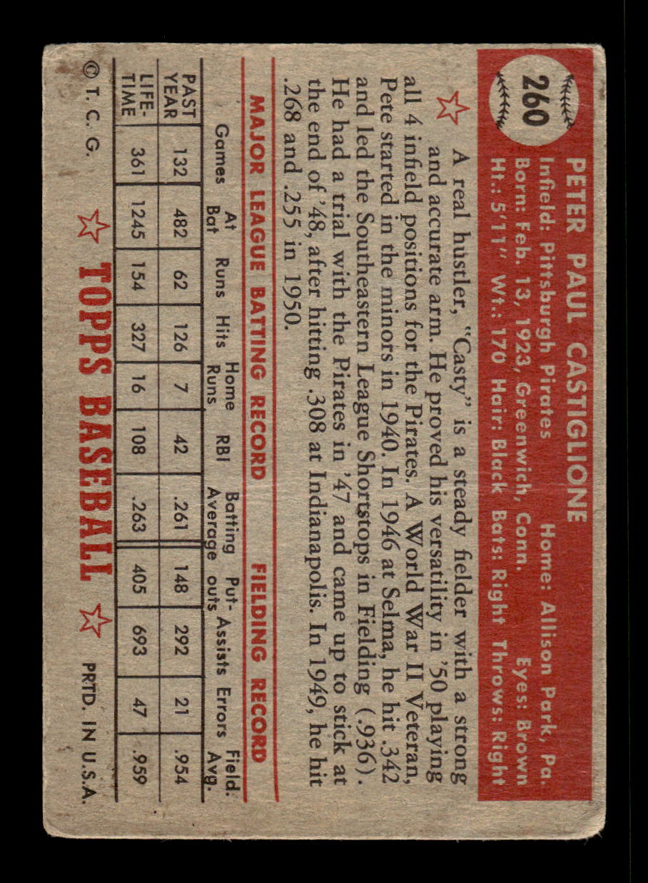 1952 Topps #260 Pete Castiglione Pittsburgh Pirates Poor CS26016839