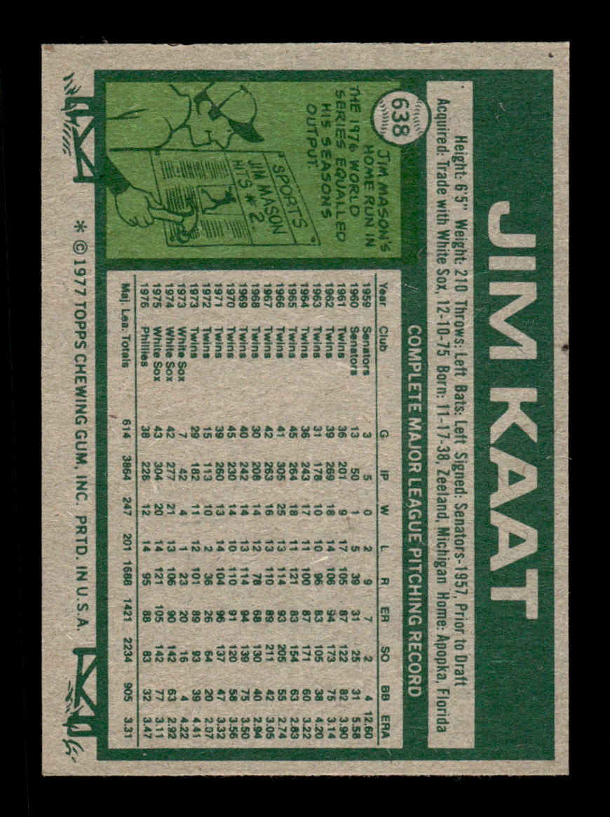 1977 Topps #638 Jim Kaat Philadelphia Phillies VG CS26016847
