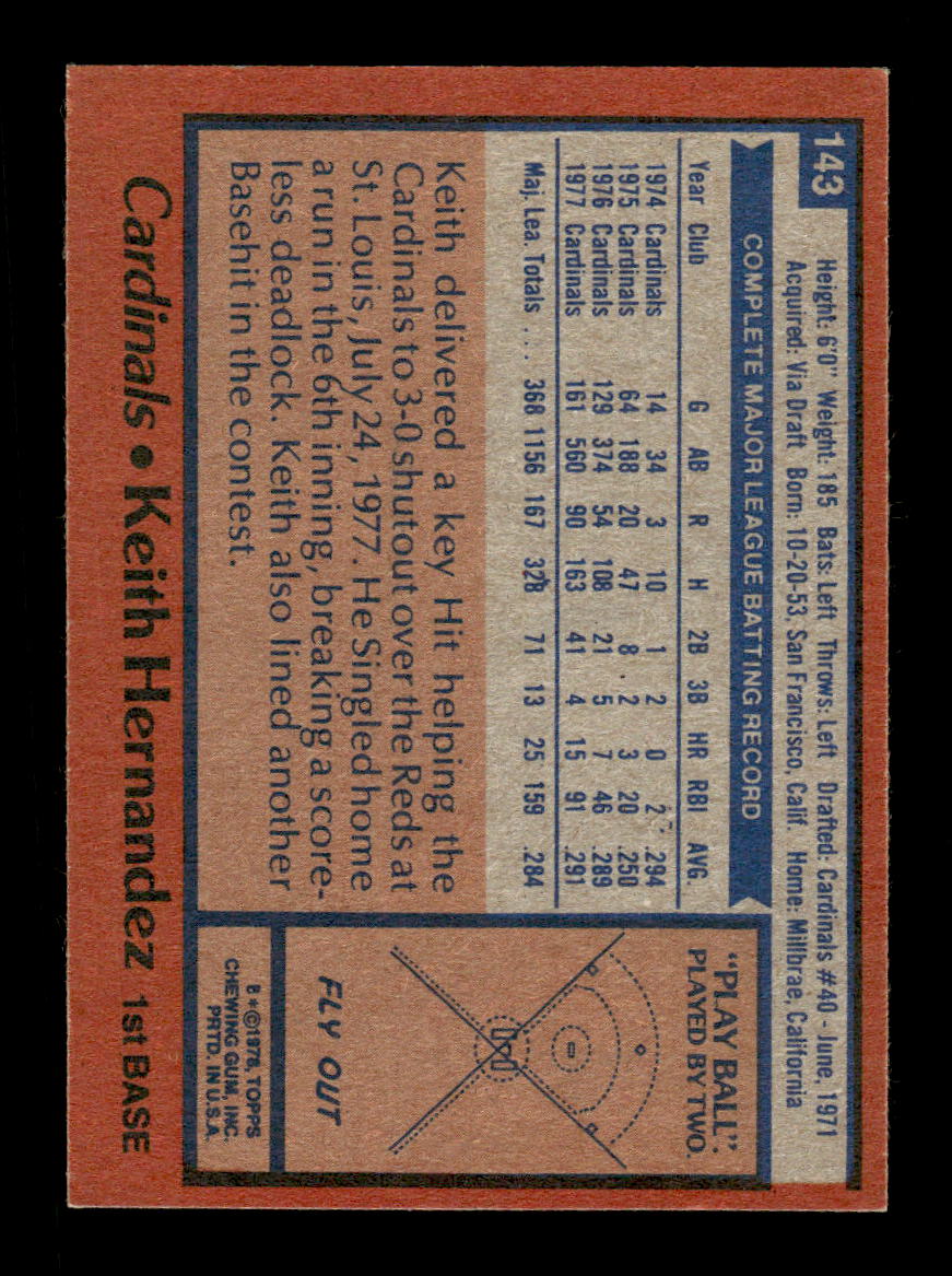 1978 Topps #143 Keith Hernandez St. Louis Cardinals VG CS26016856