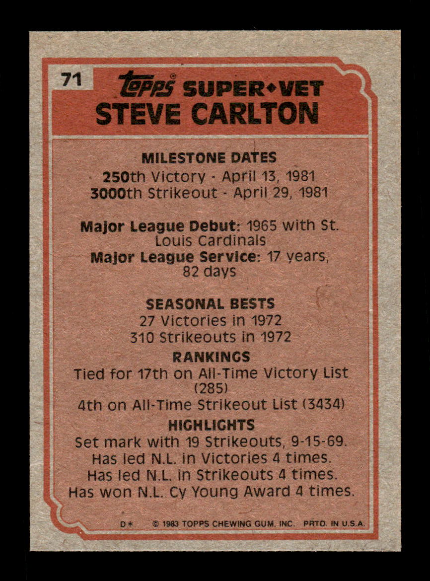 1983 Topps #71 Steve Carlton Philadelphia Phillies VG CS26016862