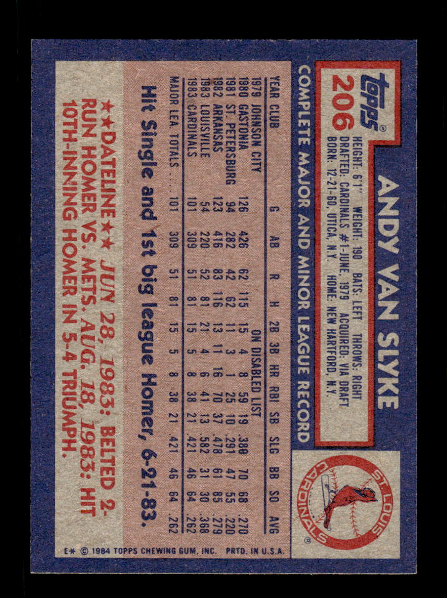 1984 Topps #206 Andy Van Slyke St. Louis Cardinals VG CS26016866