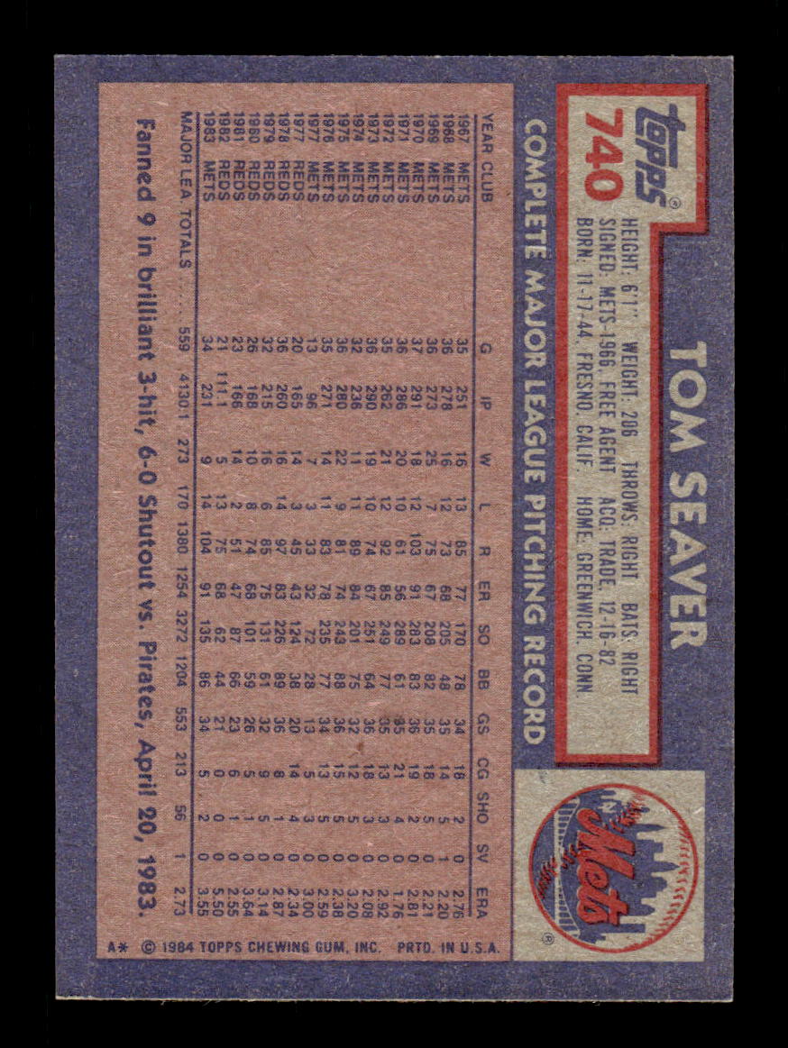 1984 Topps #740 Tom Seaver New York Mets Poor CS26016870