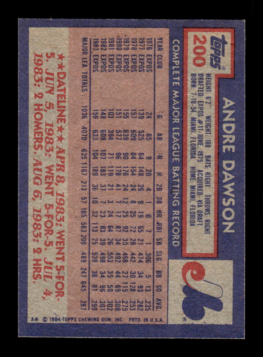 1984 Topps #200 Andre Dawson Montreal Expos VG CS26016880