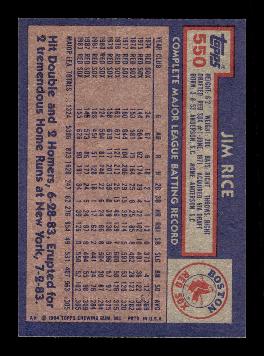 1984 Topps #550 Jim Rice Boston Red Sox VG CS26016884