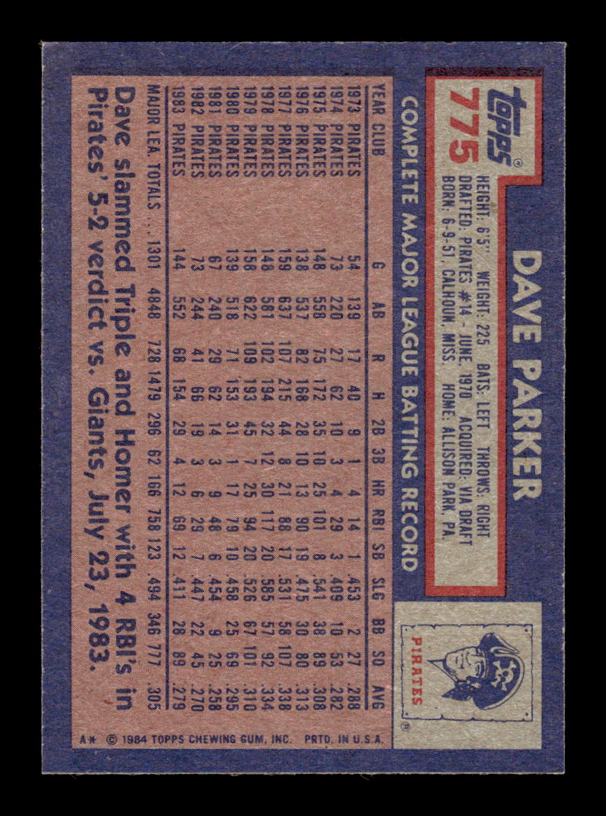 1984 Topps #775 Dave Parker VG CS26016925