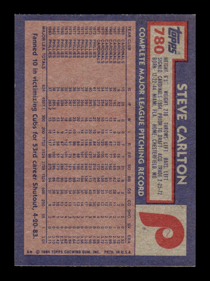 1984 Topps #780 Steve Carlton Philadelphia Phillies VG CS26016928
