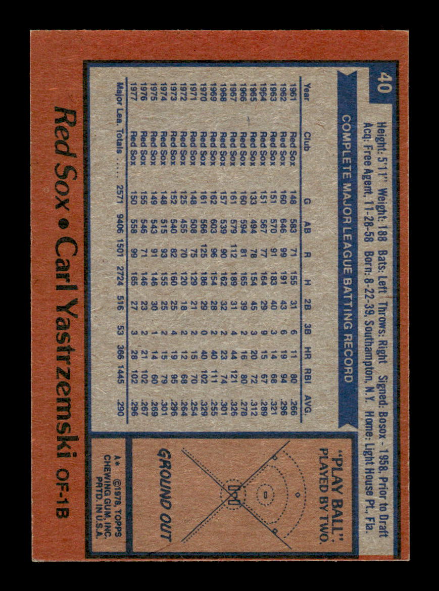 1978 Topps #40 Carl Yastrzemski Boston Red Sox VG CS26016932