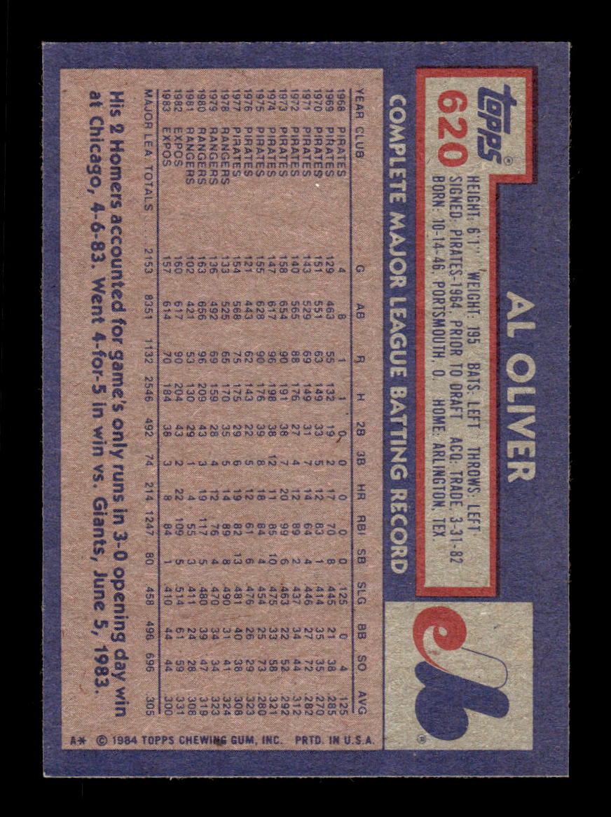 1984 Topps #620 Al Oliver Montreal Expos EX CS26016948