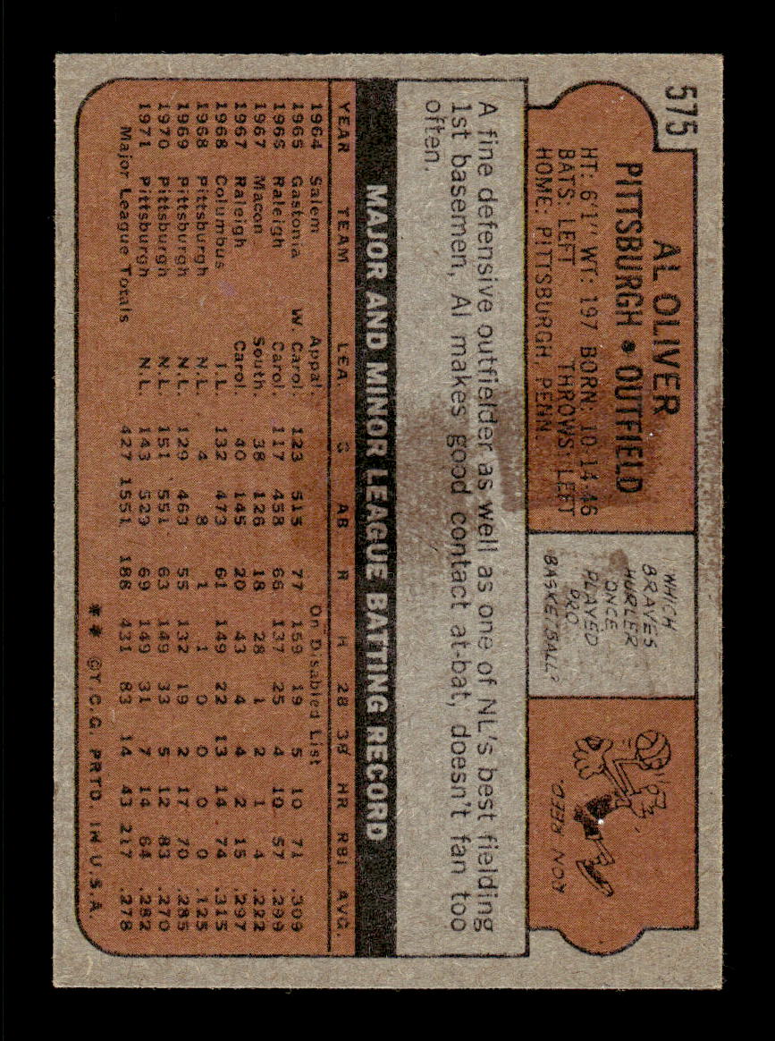 1972 Topps #575 Al Oliver Pittsburgh Pirates EX CS26016949