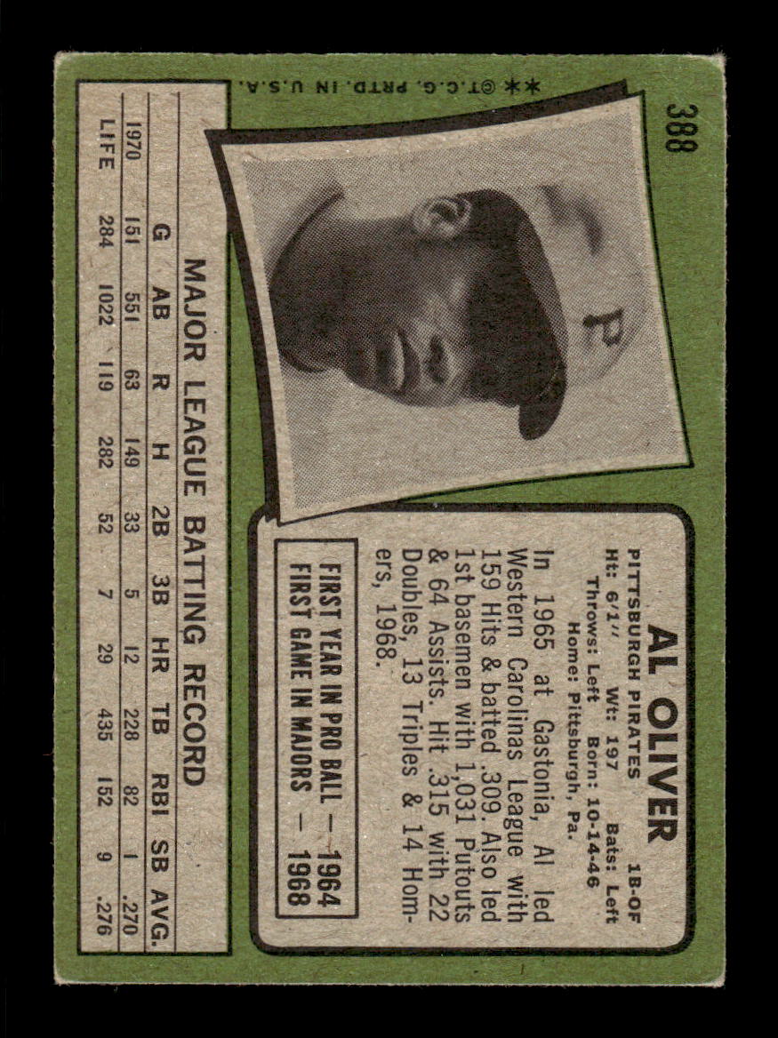 1971 Topps #388 Al Oliver Pittsburgh Pirates EX CS26016950