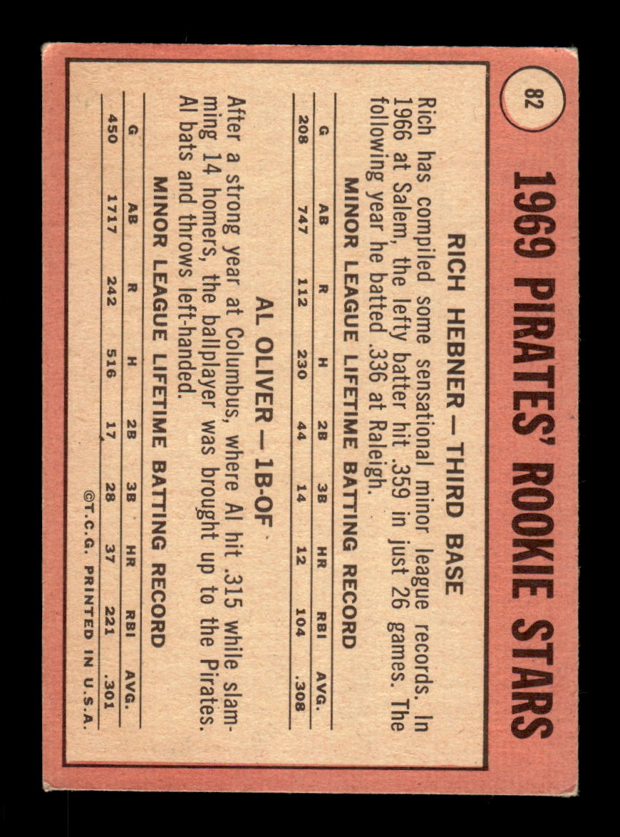 1969 Topps #82 Pirates 1969 Rookie Stars Rich Hebner Al Oliver EX CS26016952