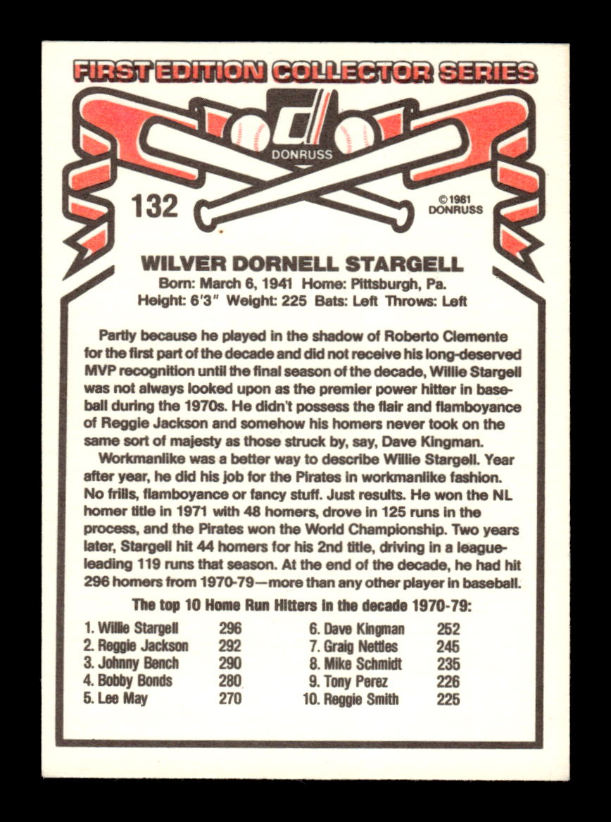 1981 Donruss #132 Willie Stargell Pittsburgh Pirates EX CS26016965