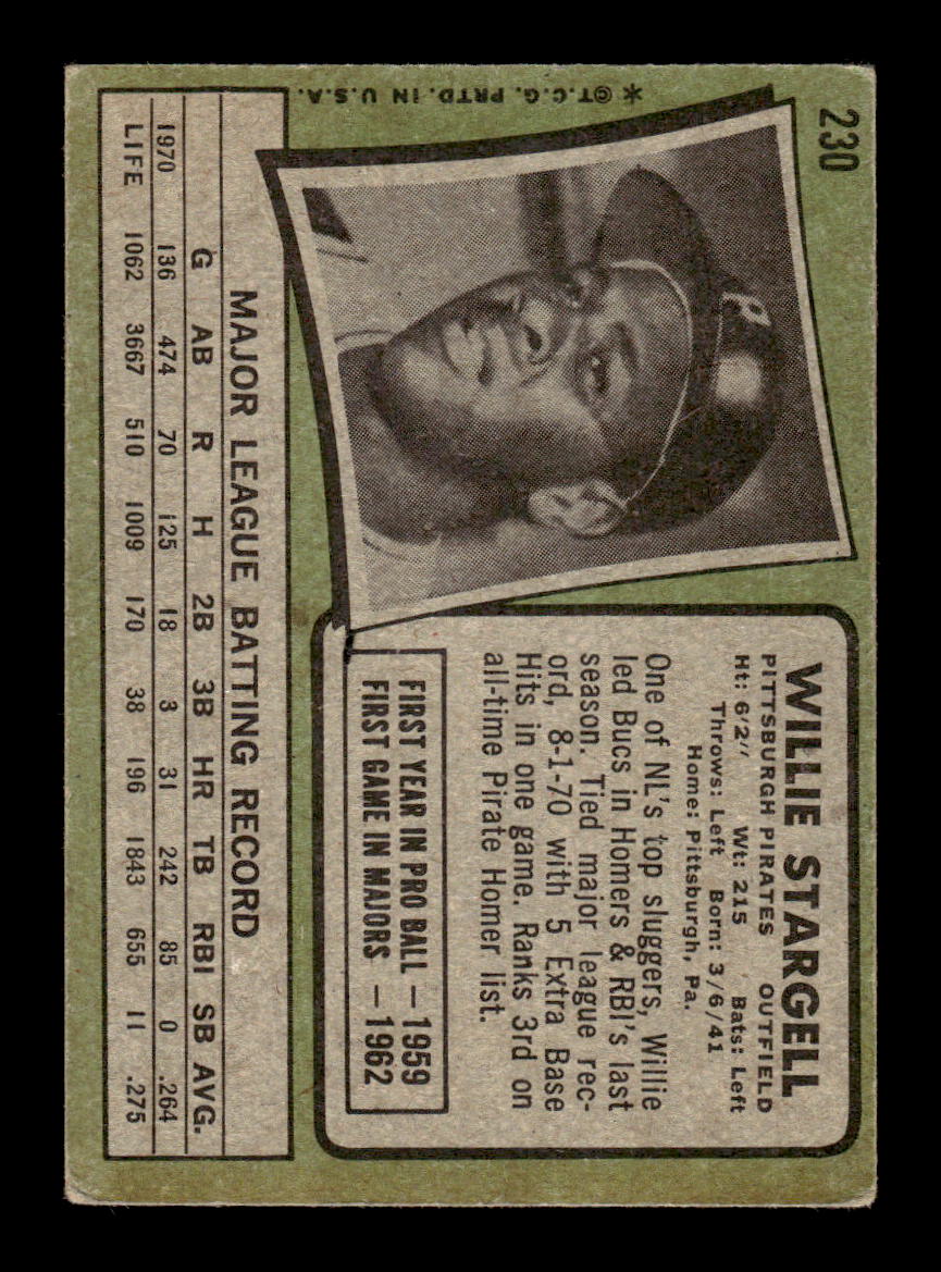 1971 Topps #230 Willie Stargell Pittsburgh Pirates F/G CS26016976