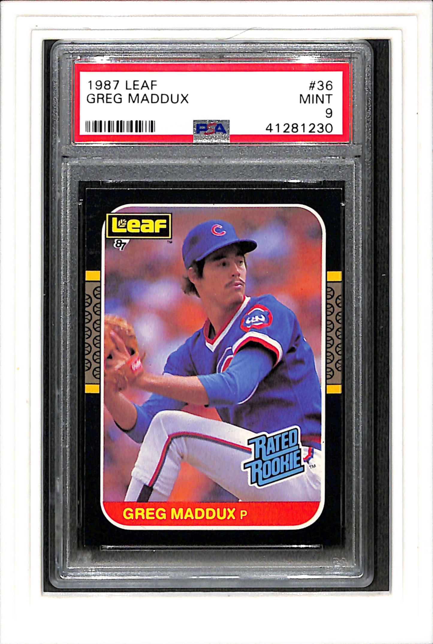 1987 Leaf #36 Greg Maddux PSA 9 SN 41281230