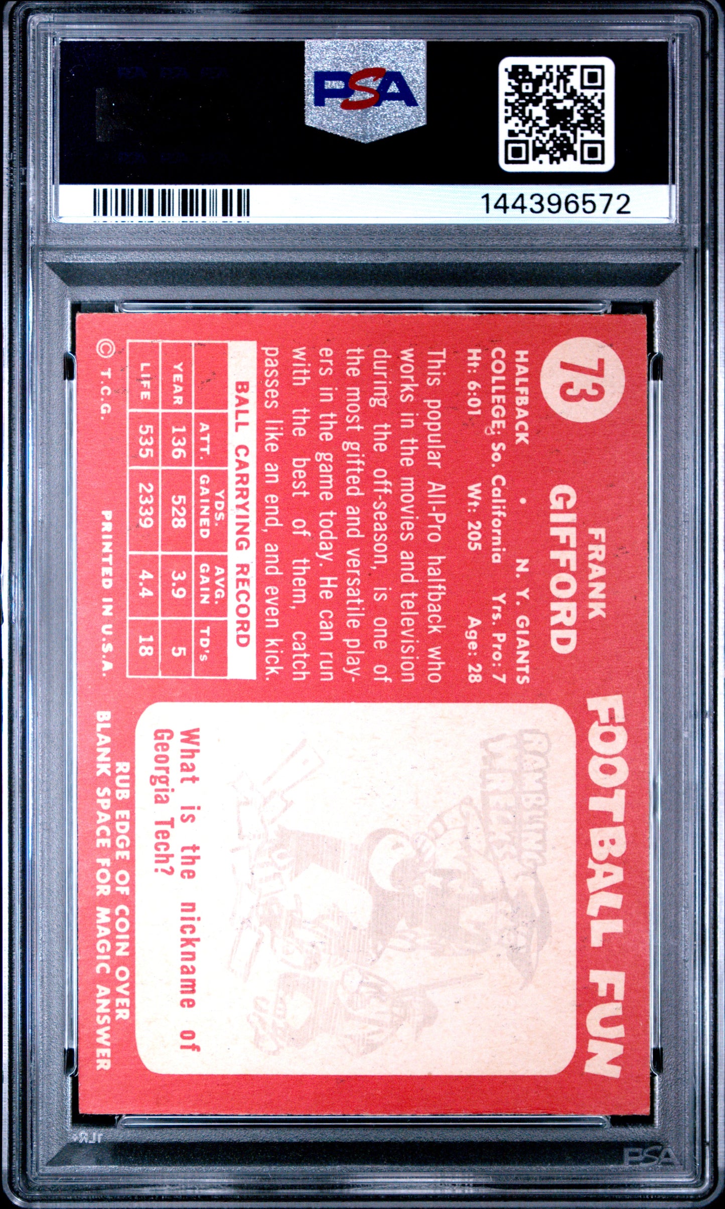 1958 Topps #73 Frank Gifford PSA 5 SN 144396572