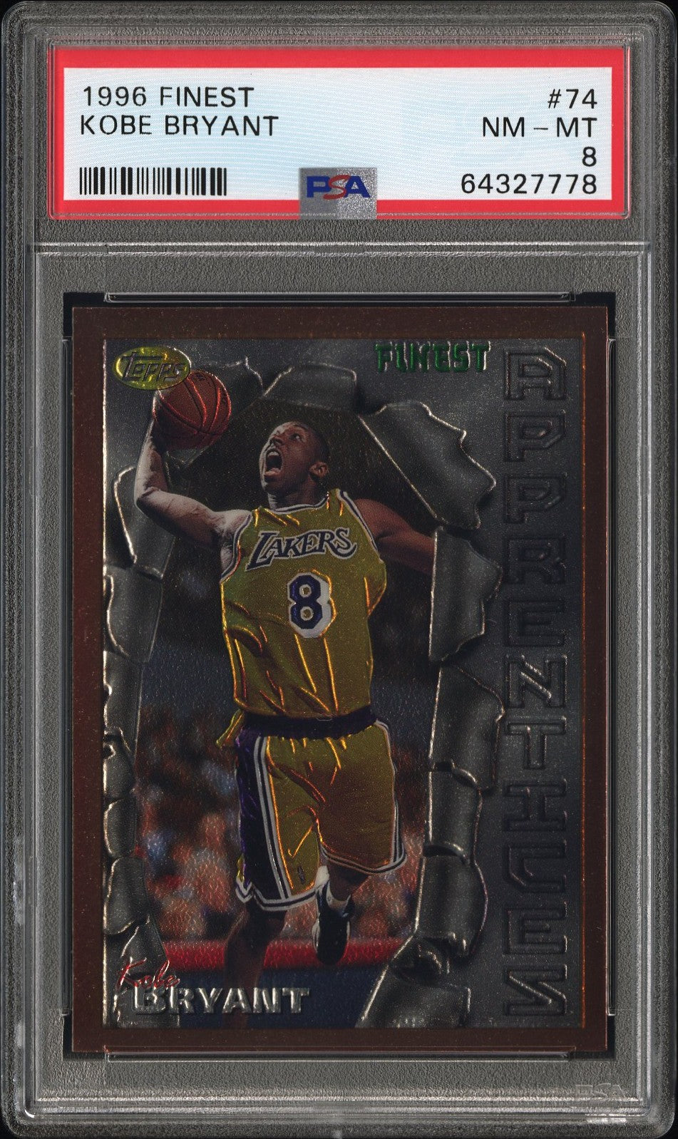 1996 Finest #74 Kobe Bryant PSA 8 SN 64327778