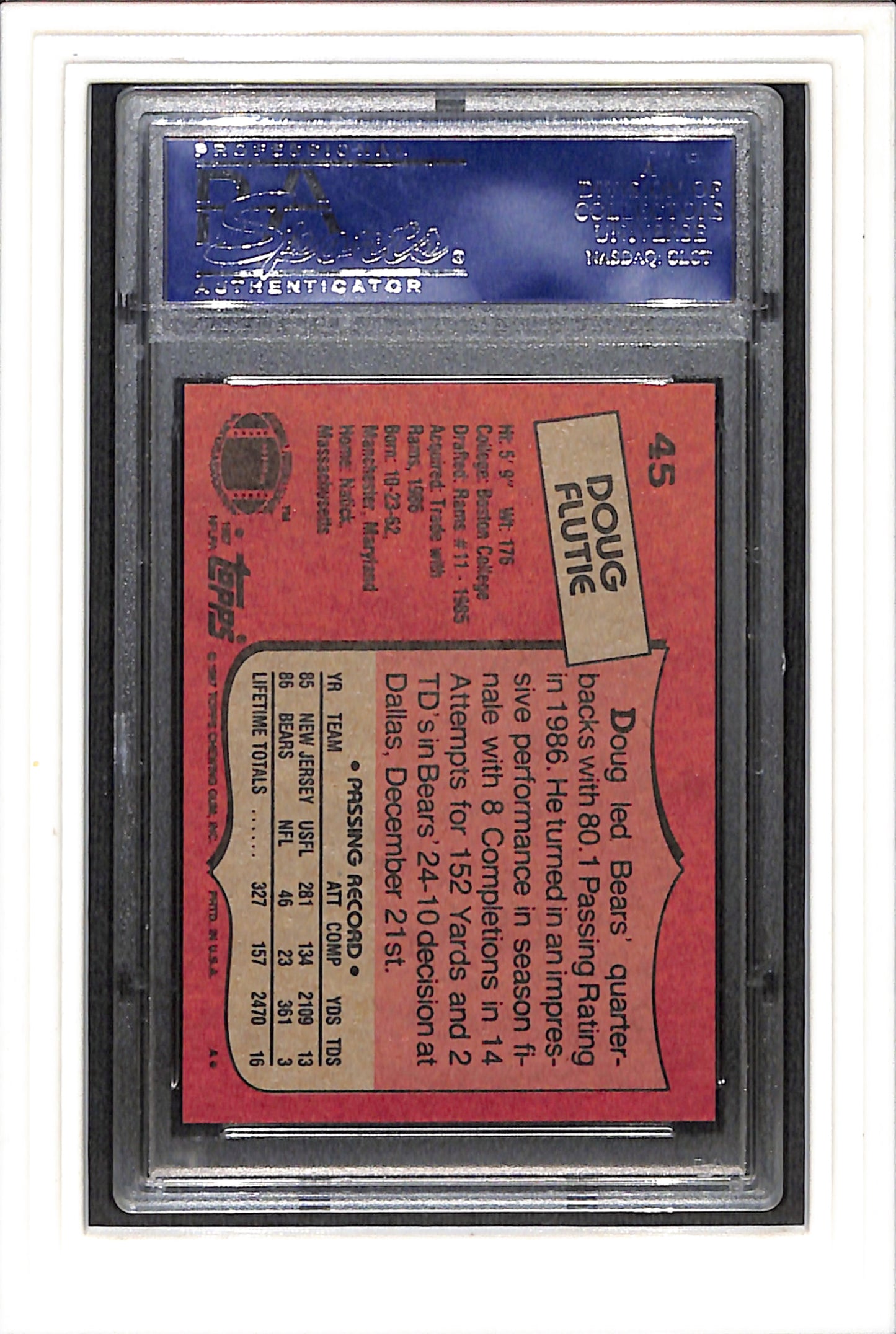 1987 Topps #45 Doug Flutie PSA 8 SN 07259571