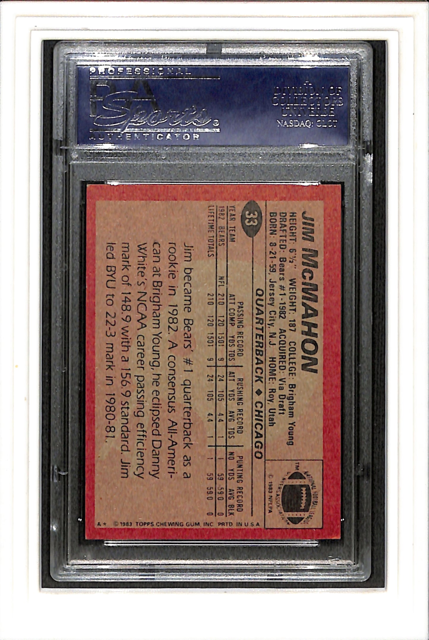 1983 Topps #33 Jim Mcmahon PSA 7 SN 19838653
