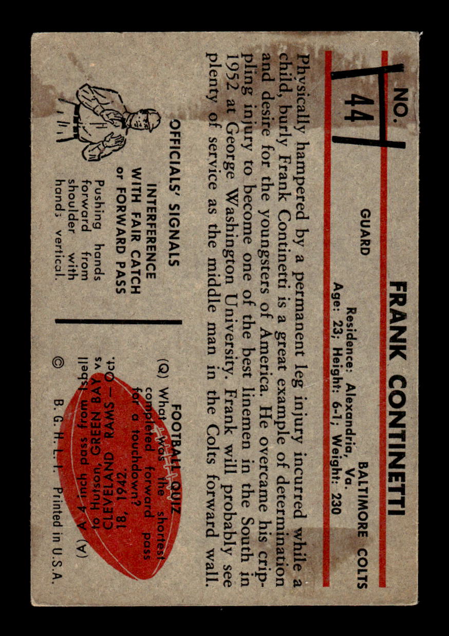 1953 Bowman #44 Frank Continetti Baltimore Colts F/G CS26017016