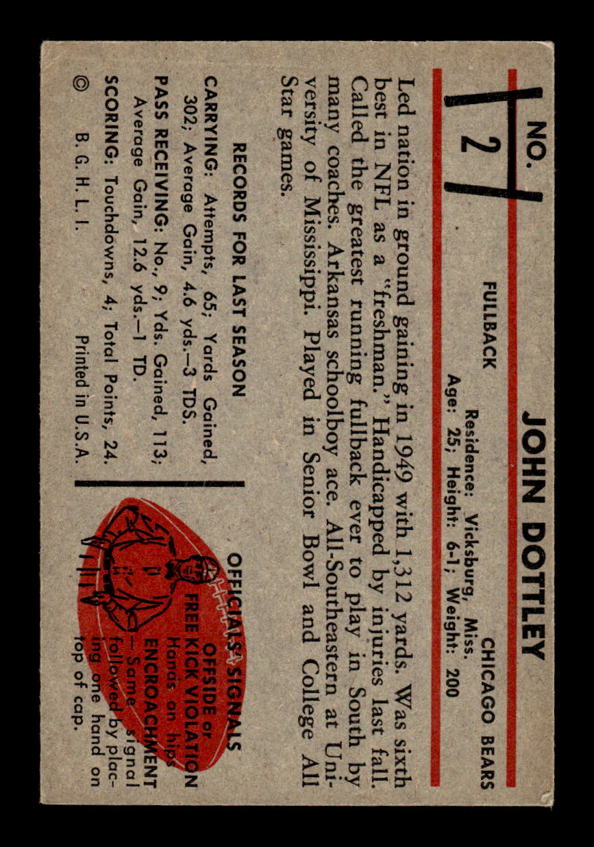 1953 Bowman #2 John Dottley Chicago Bears Poor CS26017019