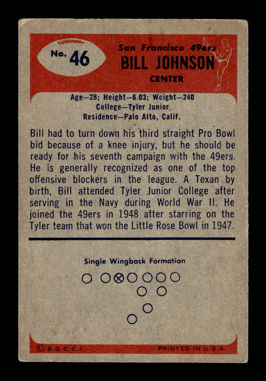 1955 Bowman #46 Bill Johnson San Francisco 49ers F/G CS26017023