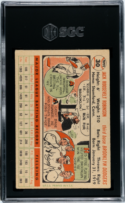 1956 Topps #30 Jackie Robinson White Back SGC 3 SN 1846584