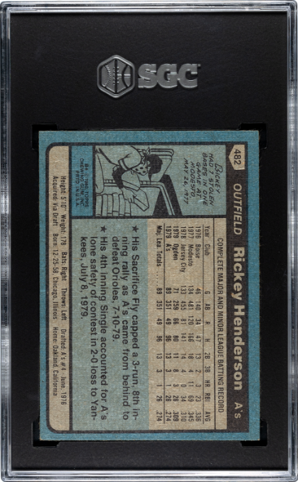 1980 Topps #482 Rickey Henderson SGC 7 SN 8491435