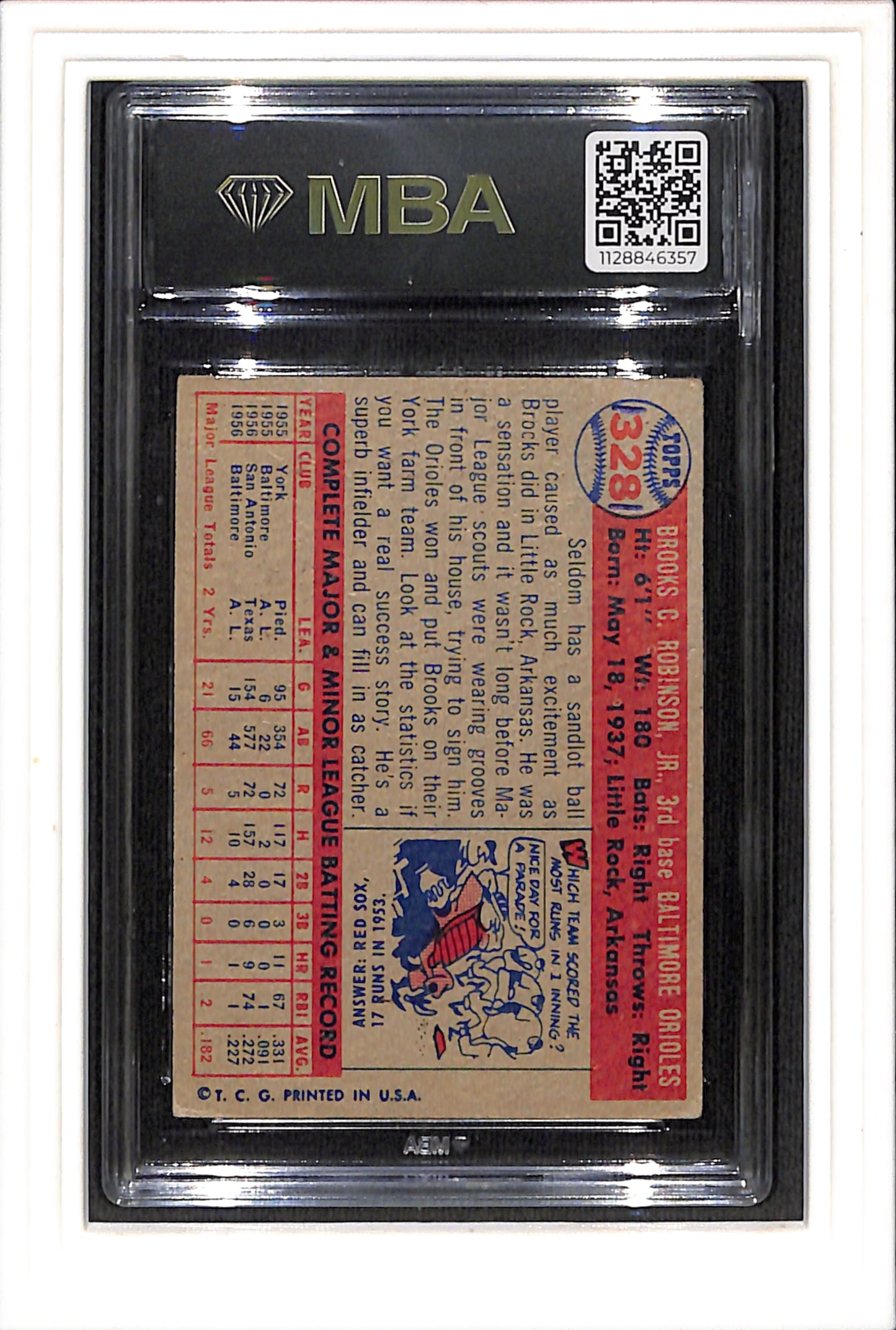 1957 Topps #328 Brooks Robinson MBA 3 SN 1128846357