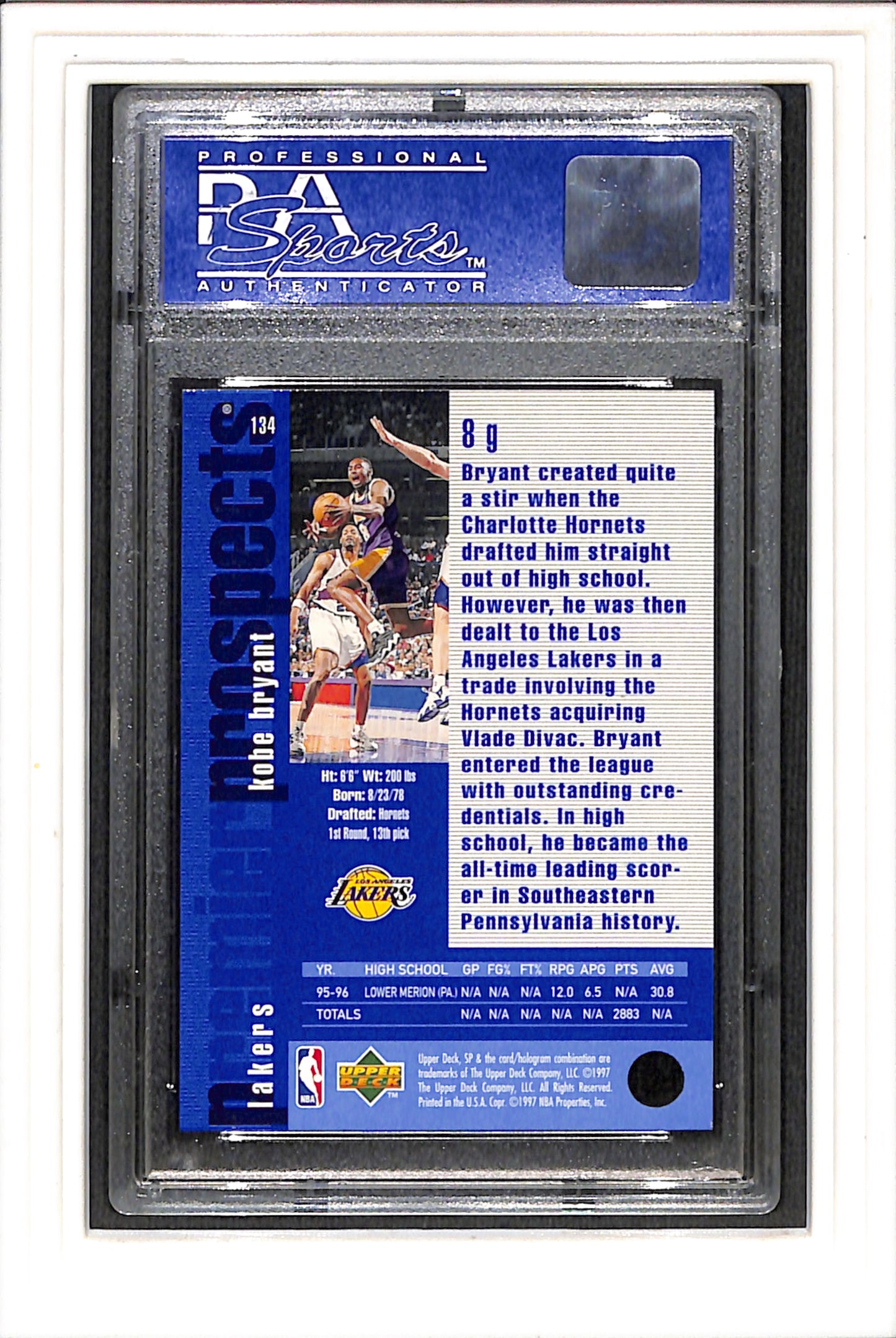1996 Sp #134 Kobe Bryant PSA 8 SN 04161501
