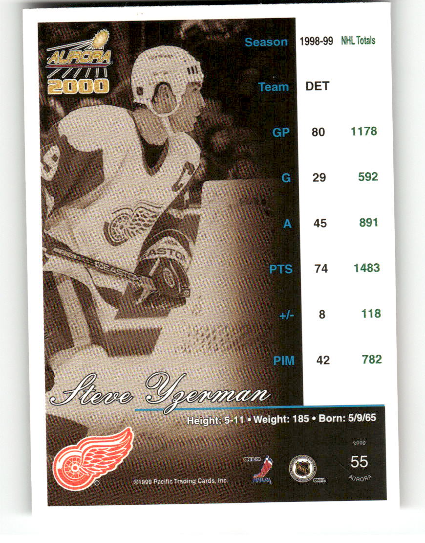 1999-00 Pacific Aurora #55 Steve Yzerman Detroit Red Wings EX CS26017128