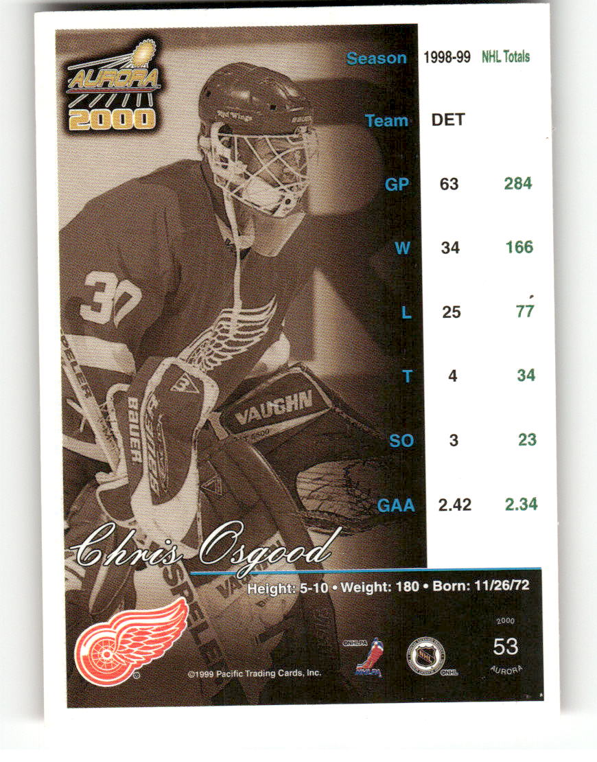 1999-00 Pacific Aurora #53 Chris Osgood Detroit Red Wings EX CS26017130