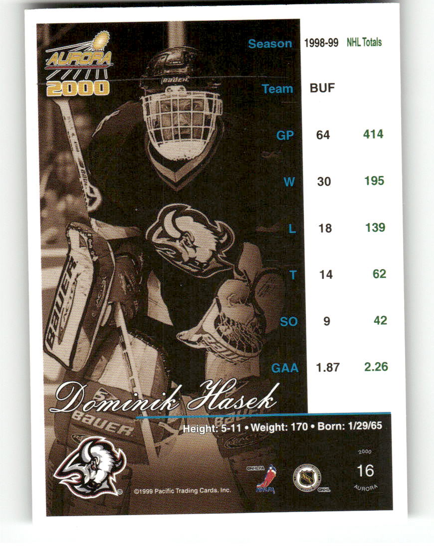 1999-00 Pacific Aurora #16 Dominik Hasek Buffalo Sabres EX CS26017133