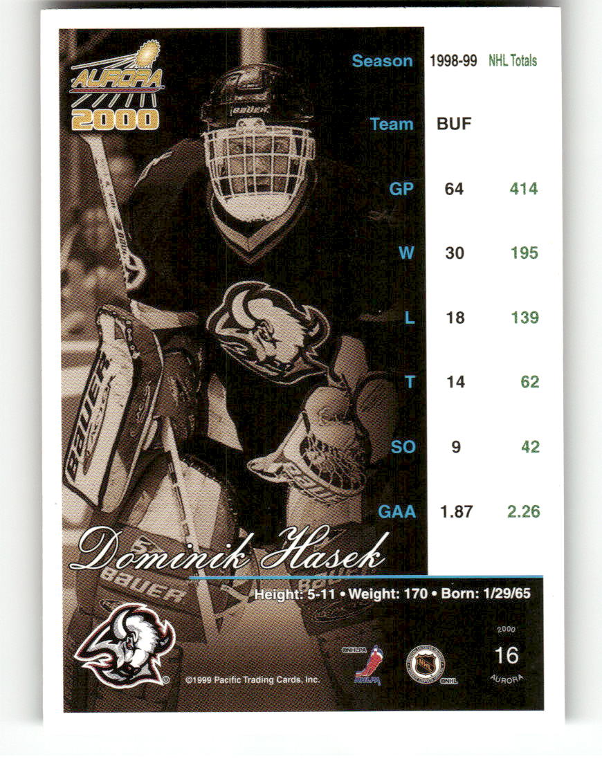 1999-00 Pacific Aurora #16 Dominik Hasek Buffalo Sabres EX CS26017134