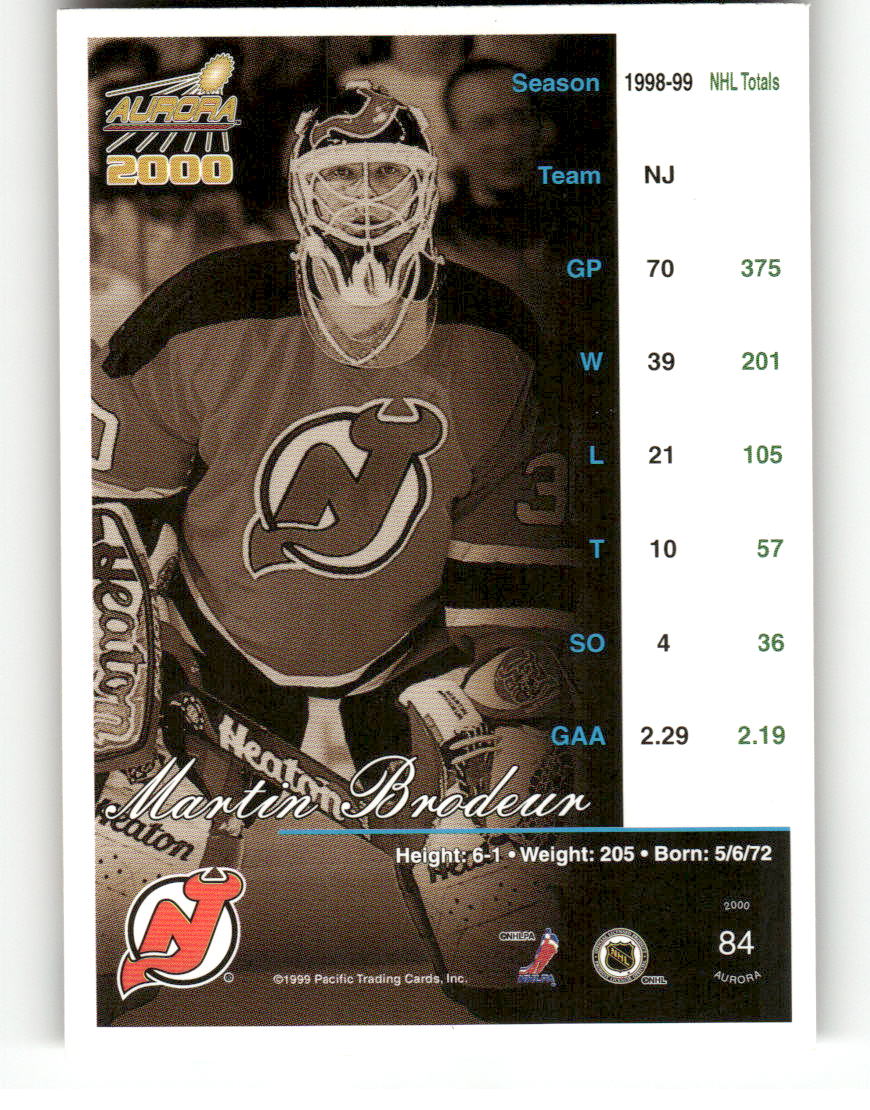 1999-00 Pacific Aurora #84 Martin Brodeur New Jersey Devils EX CS26017135