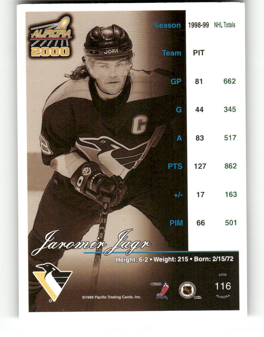 1999-00 Pacific Aurora #116 Jaromir Jagr Pittsburgh Penguins EX CS26017139