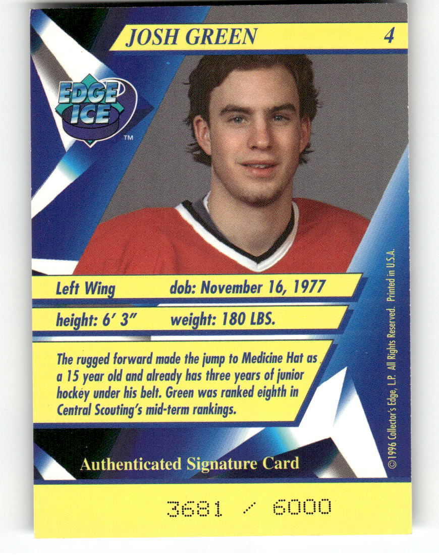 1996 Edge Ice Future Legends #4 Josh Green Medicine Hat Tigers EX CS26017140