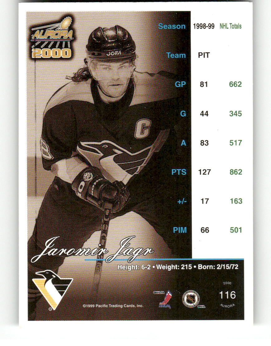 1999-00 Pacific Aurora #116 Jaromir Jagr Pittsburgh Penguins EX CS26017145