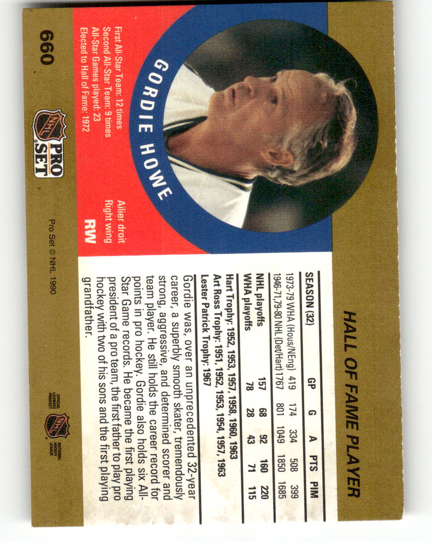 1990-91 Pro Set #660b Gordie Howe Hartford Whalers EX CS26017151