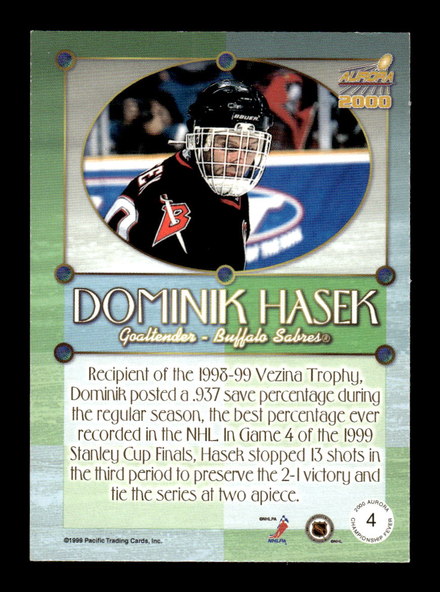 1999-00 Pacific Aurora #4 Dominik Hasek Buffalo Sabres EX CS26017159
