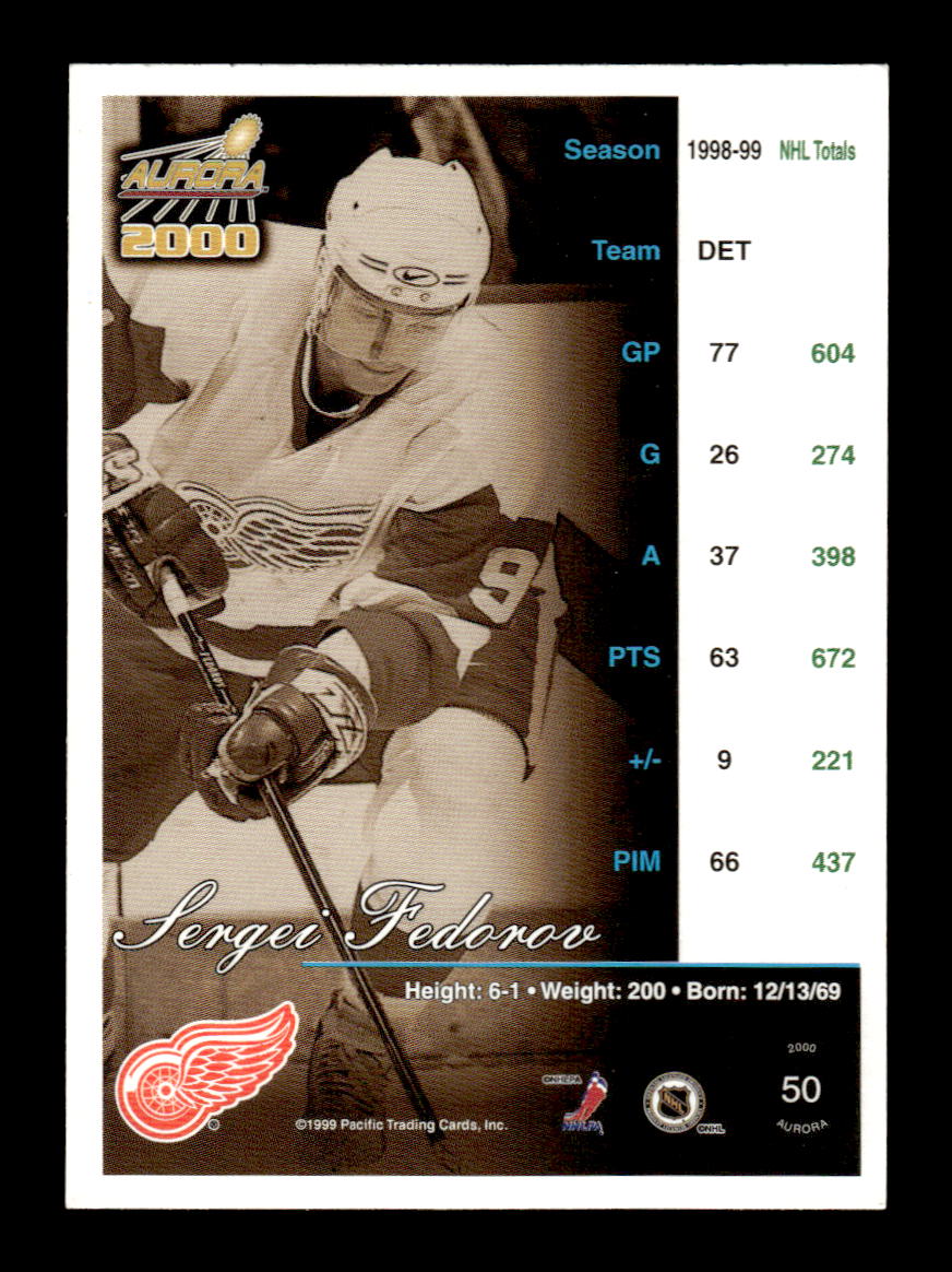 1999-00 Pacific Aurora #50 Sergei Fedorov Detroit Red Wings EX CS26017163